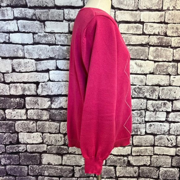 Izod Pink, White & Gray V-Neck Long Sleeve Argyle Front Pullover Sweater Size XL - Picture 8 of 9